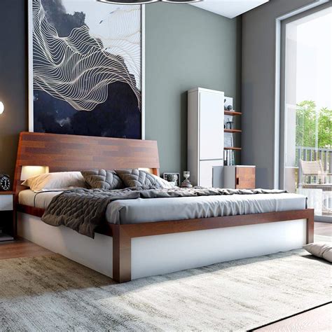 Durian Mark Solid Wood Hydraulic King Bed with Mattress (White/Brown ...