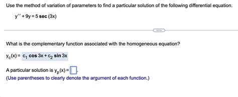 Image result for Variation of Parameters Particular Solution