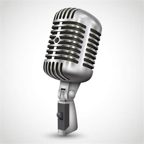 Realistic single silver microphone retro design with black switch ...