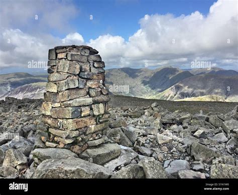 Trig point on Scafell Pike, highest peak in England Stock Photo - Alamy