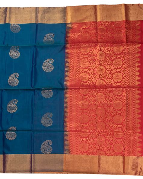 Peacock Blue Kanchipuram Silk Saree | Golden Zeri Elegance