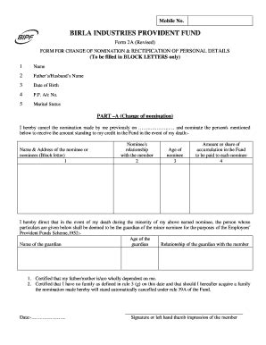Fillable Online Form No.2A - Birla Industries Provident Fund Fax Email ...