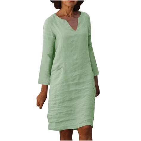 Lime Green Womens Casual Long Sleeve Dresses for Ladies Vneck Faux ...
