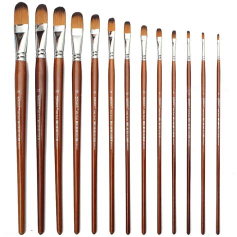 Chrome Long Handle Synthetic Filbert Tip Artist Paint Brushes - 13 ...