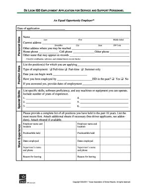 Fillable Online DE LEON ISD EMPLOYMENT APPLICATION FOR SERVICE AND ...
