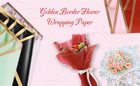 Saksham Golden Border Line Flower Wrapping Paper | 10 Sheets, 60 ...