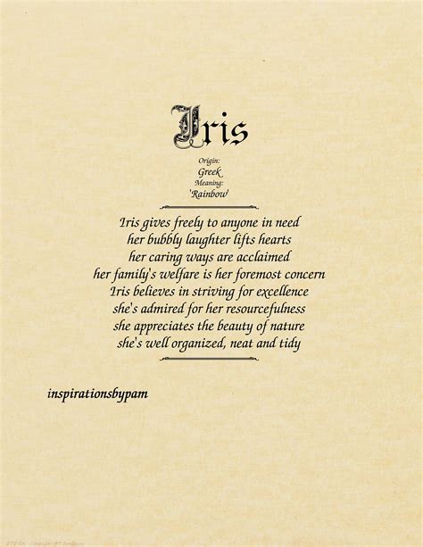 Iris First Name Meaning Art Print-Any Name Meaning-Parchment-Name ...