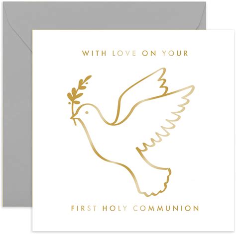 Buy Old English Co. Gold Foil Dove First Holy Communion Card for Him or ...
