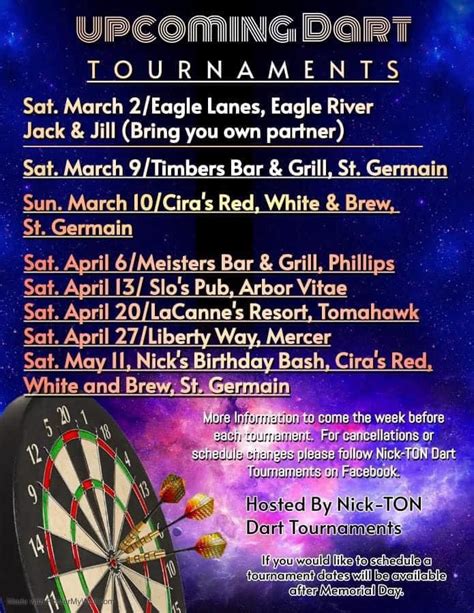 Slo’s Dart Day! , 10599 Big Arbor Vitae Dr, Arbor Vitae, WI, Woodruff ...