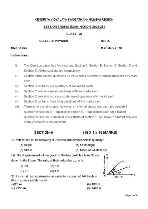 Physics XI Session Ending Exam Question Paper - Set 1 - Studocu