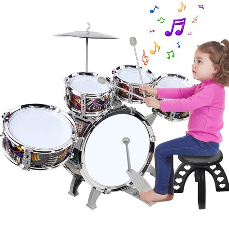 Raimy Kids Drum Set for Toddlers with 5 Piece High Drums, Mini Jazz ...
