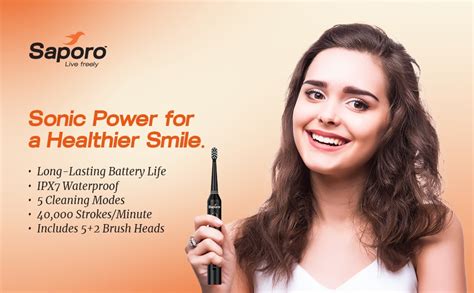 Saporo VistaPlus Sonic Electric Toothbrush for Adults with 5 Brush ...