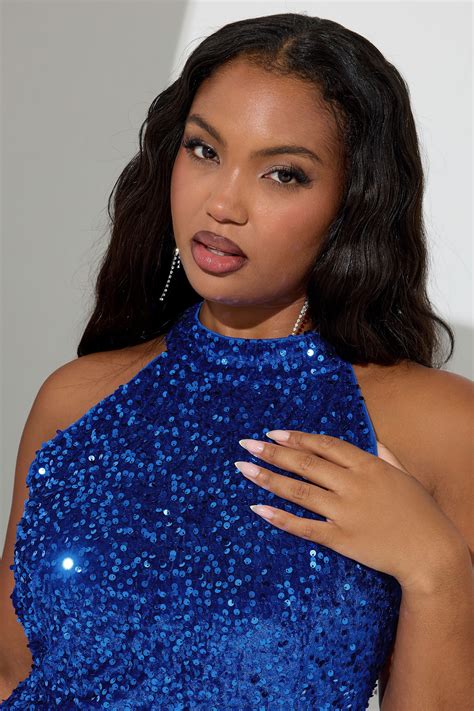 YOURS LONDON Plus Size Blue Sequin Velvet Jumpsuit | Yours Clothing