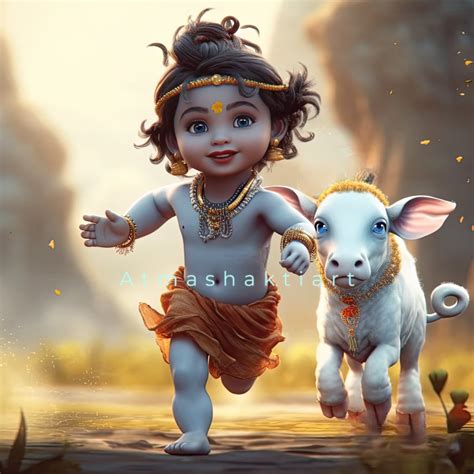 Lord Baby Krishna Tapeten Mit Kuh