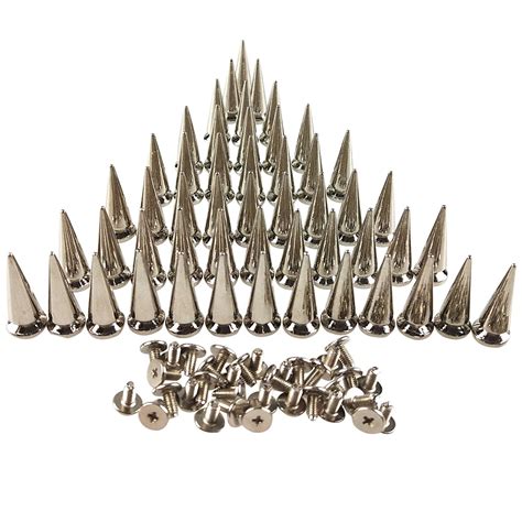 CSPRING 50PCS Silvery Cone Spikes Metallic Screw Back Studs DIY Craft ...