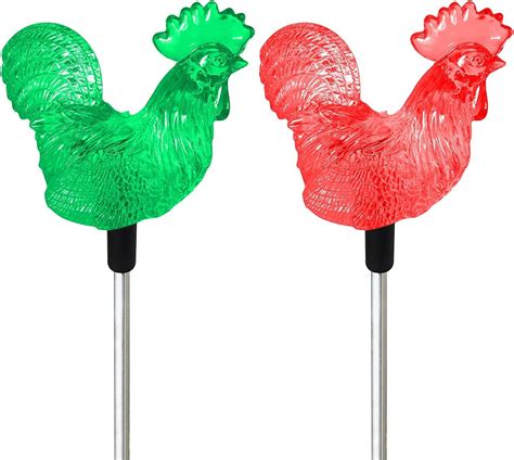 Buy Solar Powered Rooster Garden Stake Outdoor Color Change Lights (Set ...