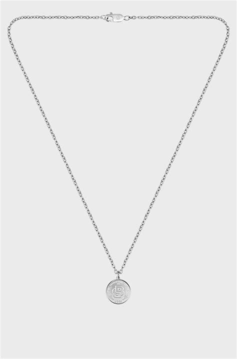 BOSS - Silver-tone necklace with Double B monogram medallion - Silver tone