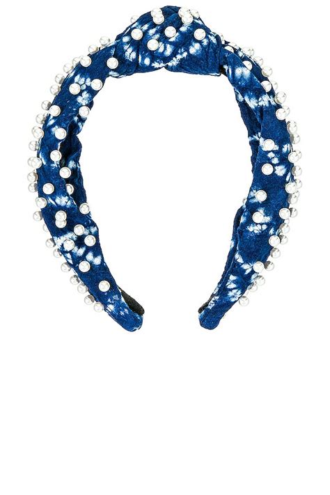 Lele Sadoughi Pearl Shibori Knotted Headband in Indigo | REVOLVE