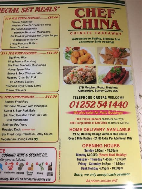 Menu at Chef China restaurant, Camberley