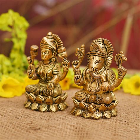 Buy Blessing Laxmi Ganesh Idols, Brass Lakshmi Ganesha Murti Home Gift ...