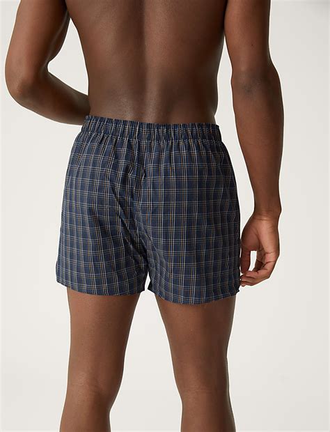 Buy 3pk Pure Cotton Checked Boxers at Marks & Spencer