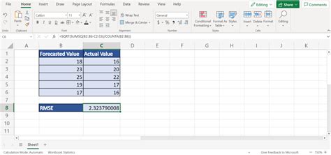 Image result for Root Mean Square Error Excel