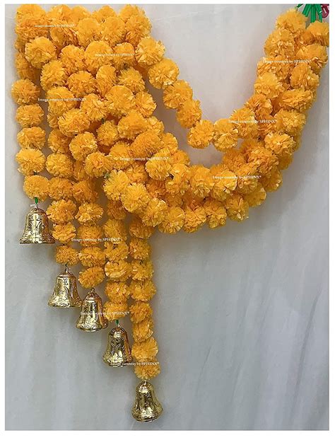 Buy SPHINX Artificial Marigold Fluffy Flowers and Golden/Silver Hanging ...