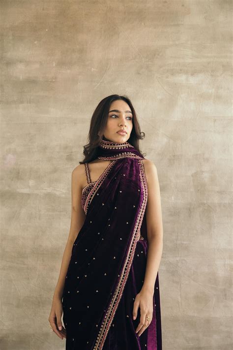 Plum Silk Velvet Retro Sari – Sureena Chowdhri