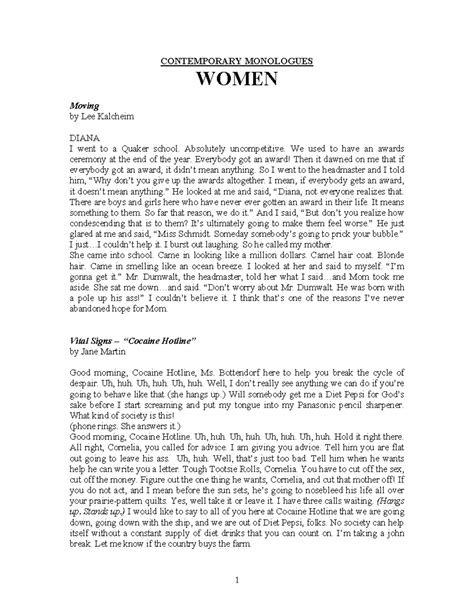Monologues contemporary female - CONTEMPORARY MONOLOGUES WOMEN Moving ...