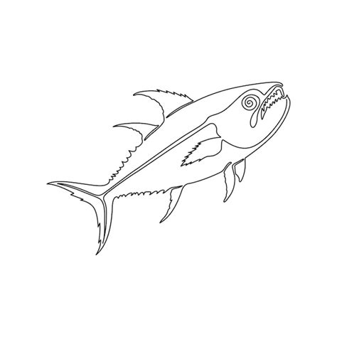 Doorlopende tekening met één lijn van het logo van de tonijnvis ...