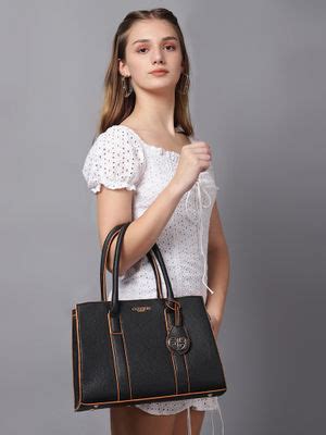 Buy Carlton London Black Textured Handbag with Contrast Piping and ...