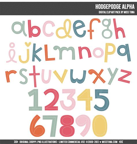 Hodgepodge Alphabet and Numbers Digital Clipart Clip Art Illustrations ...