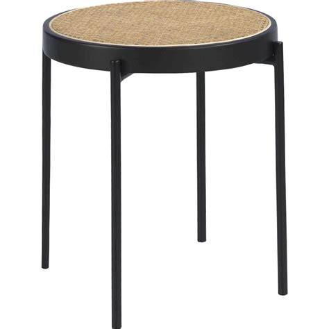Table d'appoint rotin et métal Angel Cerda 52 x 52 x 52 cm Noir mat et ...