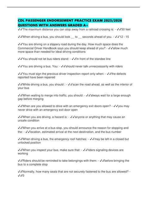 CDL PASSENGER ENDORSEMENT PRACTICE EXAM 2025/2026 QUESTIONS WITH ...