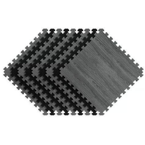Norsk 990306965 25" x 25" Reversible Foam Flooring Gray Wood and Black ...