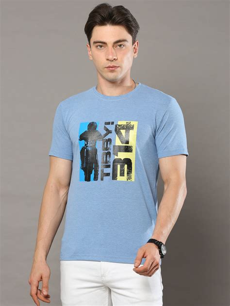 Shop Sky Blue Printed Round Neck T-Shirt for Men- Cool Colors