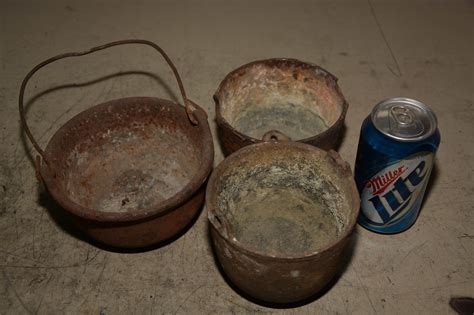 Antique Lead Melting Pots, (3) Units, Cast Iron Construction