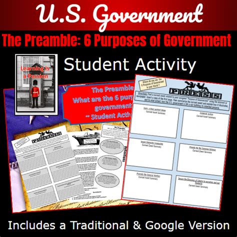 U.S. Constitution | The Preamble | 6 purposes of Government | Student ...