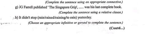 (Complete the sentence using an appropriate connective.)g) JG Farrell pu..
