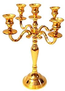 Buy Golden Tone Candelabrum Tea Light Candle Holder 5 Arm Candle Stick ...