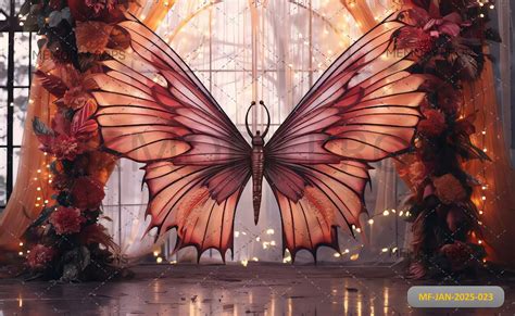 Large Butterfly Sculpture With Light Printed Backdrops