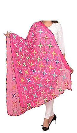 Women's Chiffon Phulkari Dupattas Neck Scarf Fashionable Stole Size- 2. ...