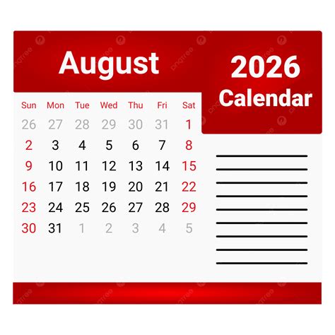 Calendar August 2026 Vector, Calendar August 2026, Simplecalendar ...