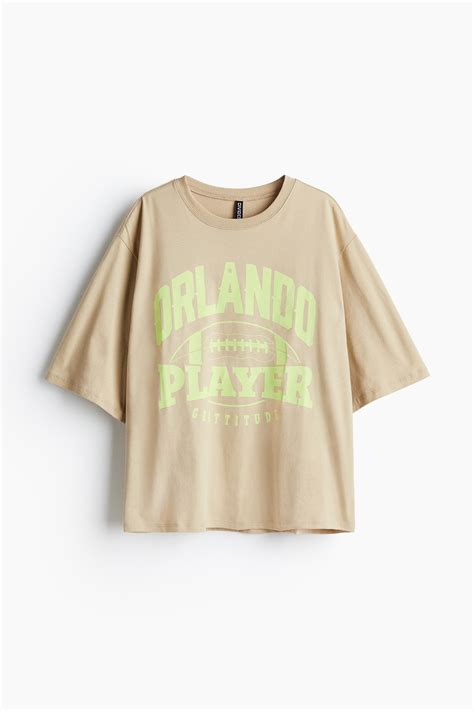 Oversized T-shirt - Beige/Orlando - Ladies | H&M IN