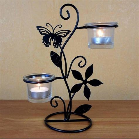 CASEMANTRA Tealight Candle Holder, 2-Cup Black Metal Votive Candelabra ...