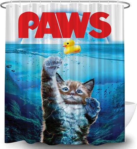 Amazon.com: Funny Cat Shower Curtain Boys Kids Bathroom Decor, Cool Cat ...
