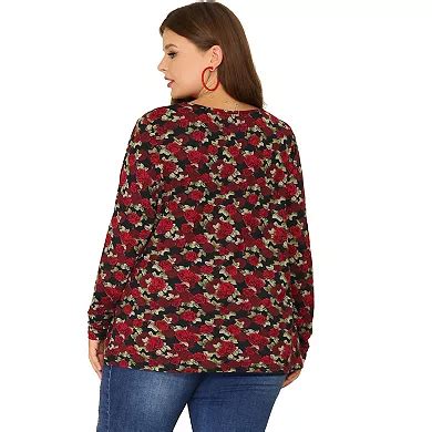 Women's Long Sleeves T Shirt Rose Print Floral Top