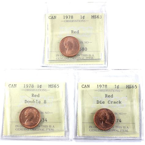 1-cent 1978, 1978 Double 8, & 1978 Die Crack PCCS (Professional Coin ...