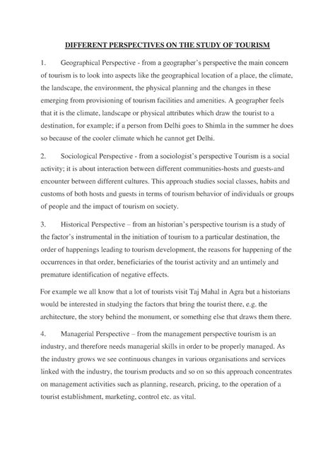 Different perspectives on the study of tourism essay - DIFFERENT ...