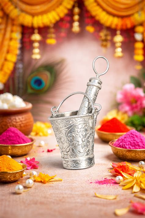 Mini Silver Holi Balti Pichkari Set for Kanha Ji | Temple & Pooja Deco ...